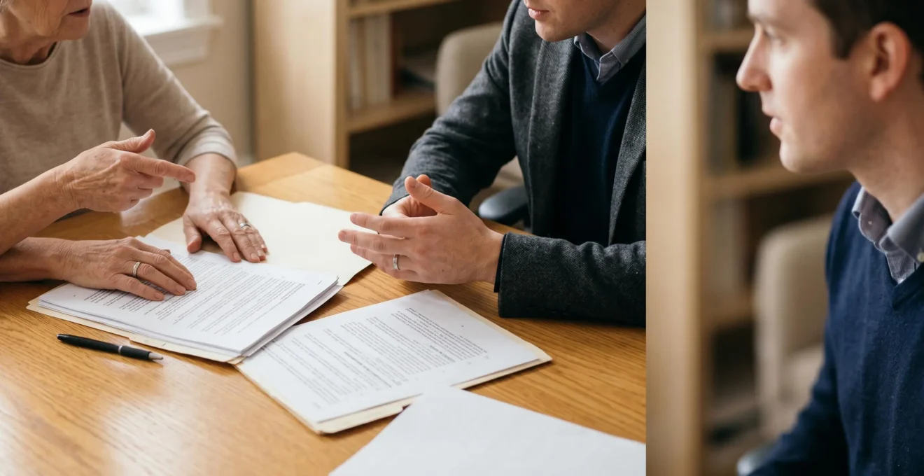 Consultation juridique personnalisée entre un avocat et son client dans un environnement professionnel