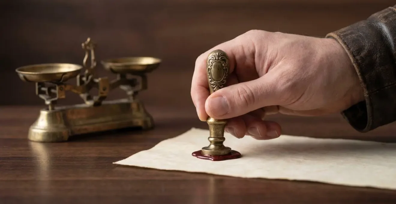 Sceau de cire pressé sur un document juridique symbolisant la validation légale d'un acte en droit français