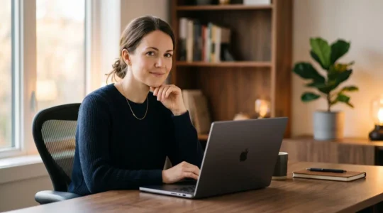 Professionnel consultant un service juridique en ligne dans un environnement sécurisé et discret