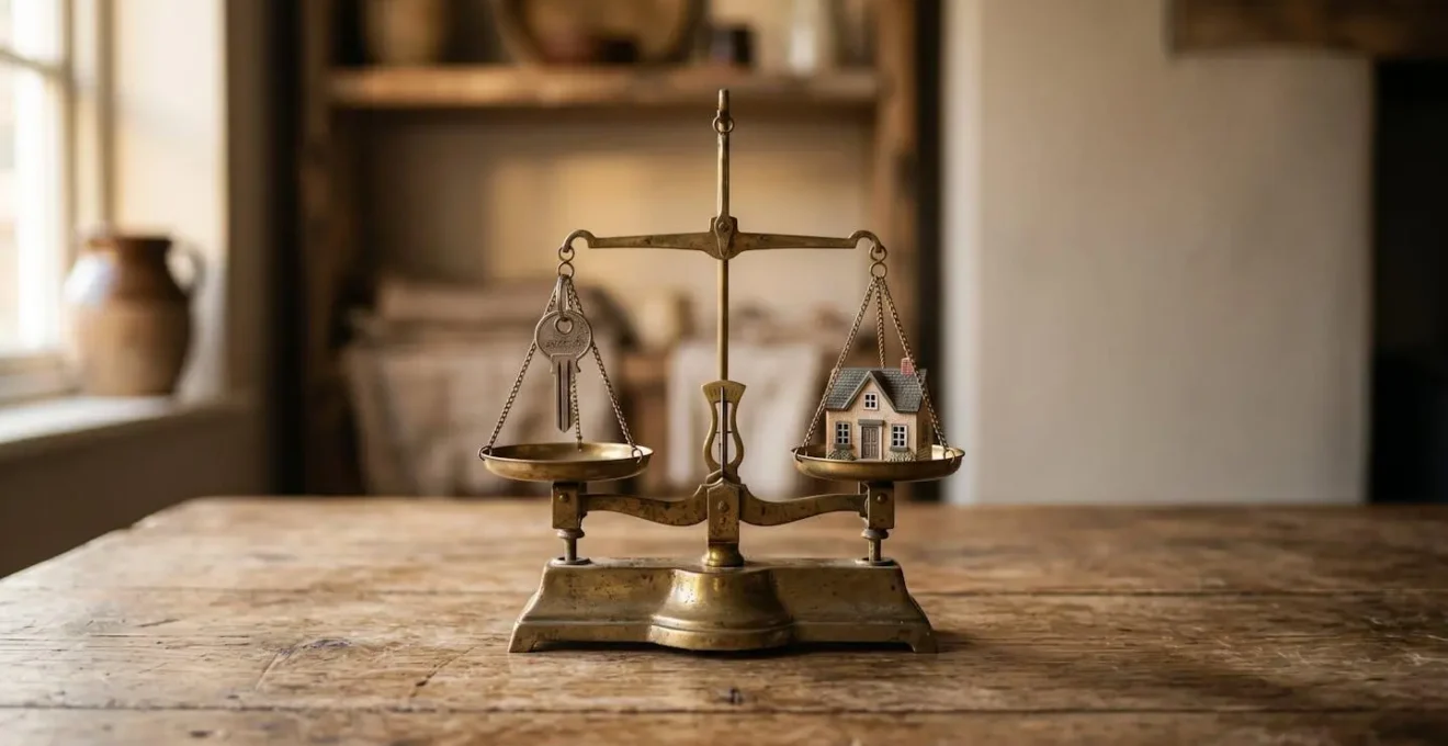 Deux mains qui ajustent une balance symbolique représentant l'équilibre entre locataire et propriétaire lors de la négociation d'un bail