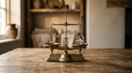 Deux mains qui ajustent une balance symbolique représentant l'équilibre entre locataire et propriétaire lors de la négociation d'un bail