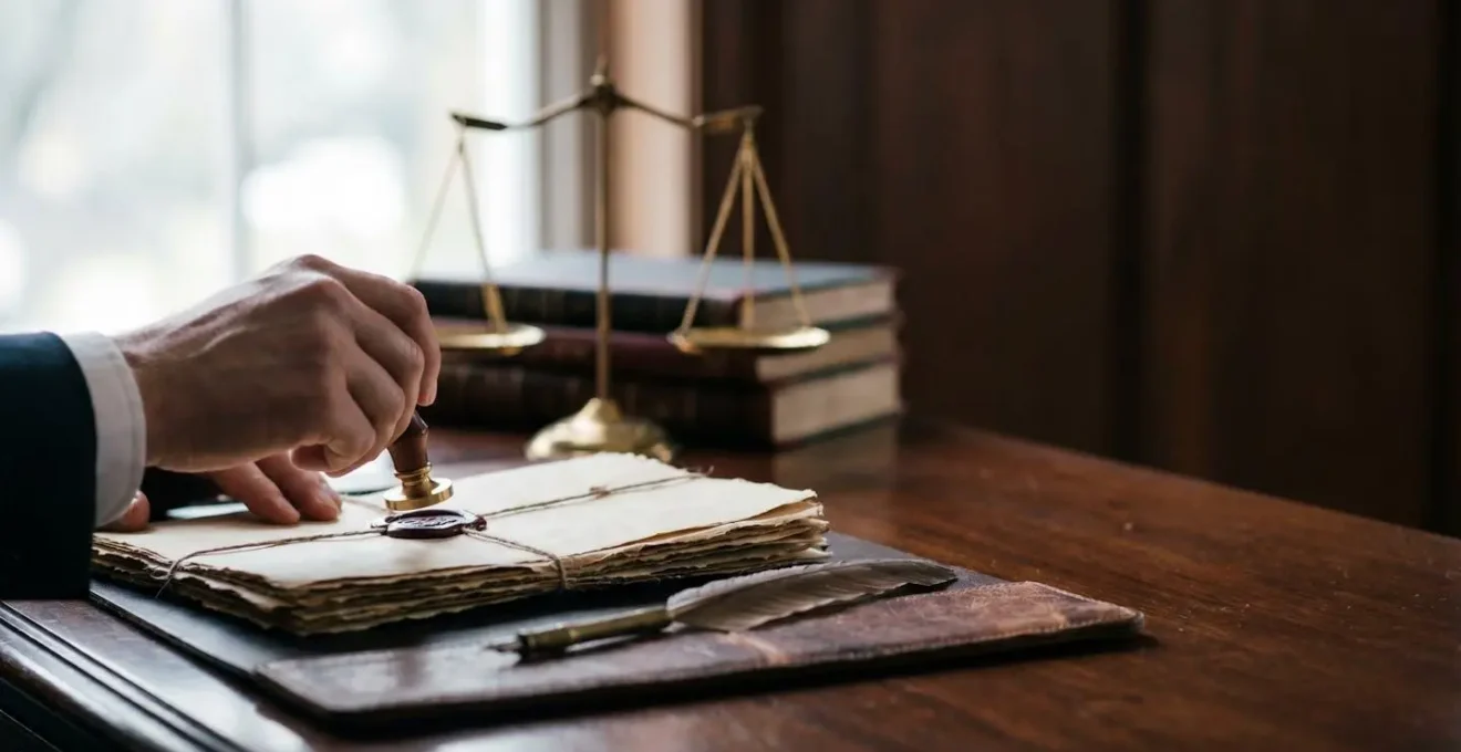 Sceau de cire doré posé sur une pile de documents juridiques symbolisant la force probante d'un acte en France