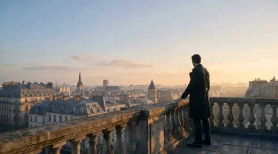 Silhouette d'un dirigeant français observant un horizon urbain en pleine mutation, symbolisant la veille constante face à l'évolution des normes juridiques