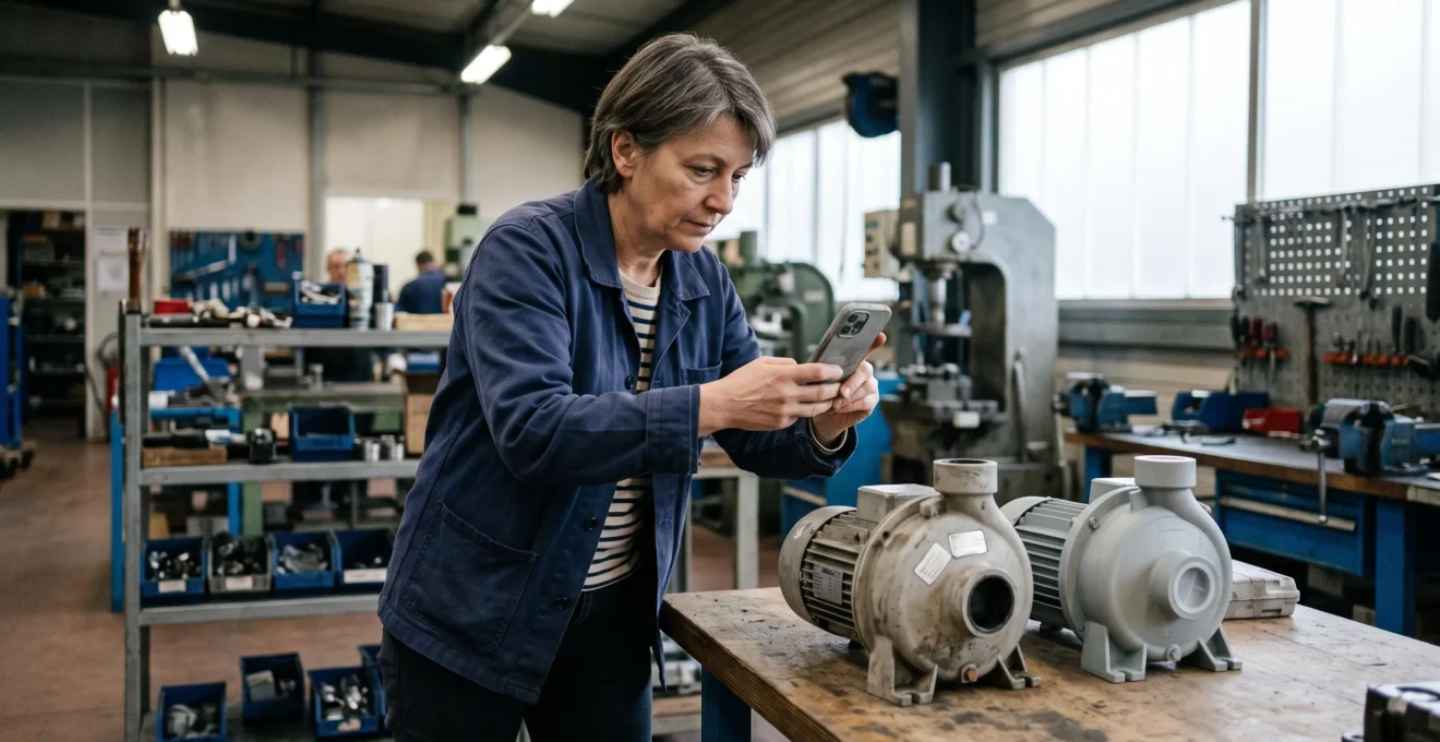 Une dirigeante de PME compare un produit contrefait à son original sur un établi dans son atelier de production.